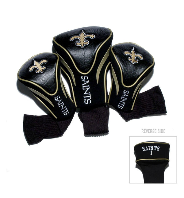 Team Golf NFL New Orleans Saints Contour Golf Club Headcovers (3 Count) Numbered 1, 3, & X, Fits Oversized Drivers, Utility, Rescue & Fairway Clubs, Velour lined for Extra Club Protection - Golf Gift