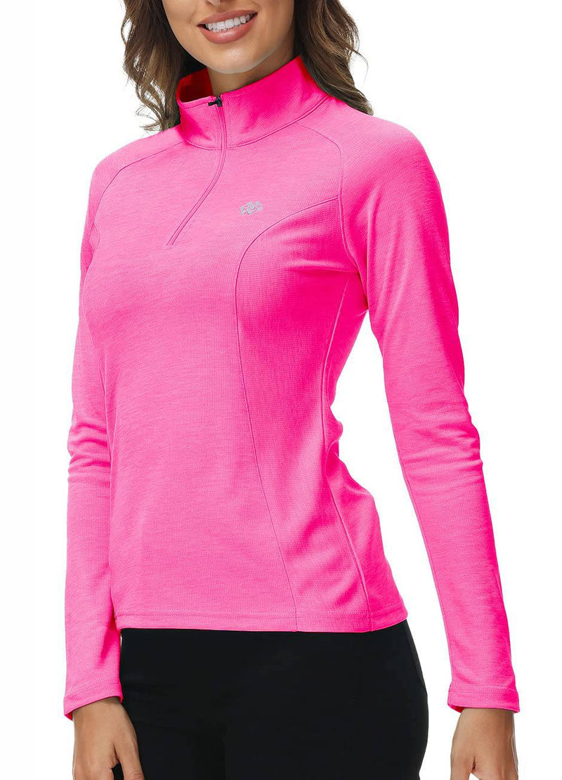 AjezMax Womens 1/4 Zip Long Sleeve Running Top Ladies Gym Sports Yoga Tops UPF 50+ Outdoor Hiking Cycling Golf Shirts Rose-red Size M - Golf Gift