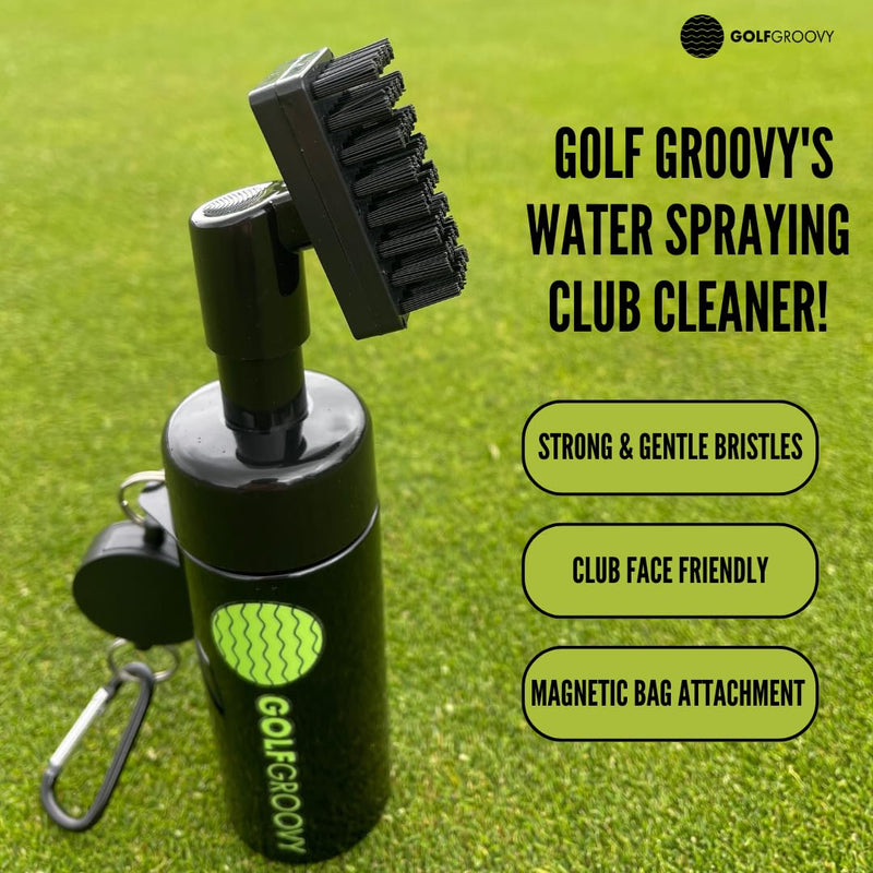 GOLF GROOVY Premium Golf Club Groove Cleaning Brush, Built in Water Spray, Magnetic Attachment, Portable Cleaner Tool, Golf Gift, Bag Accessory, Water Dispenser, Black, 200 ml - Golf Gift