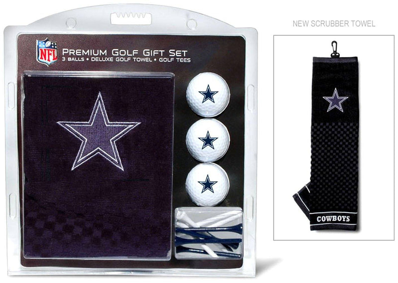 TEAM GOLF NFL Dallas Cowboys Gift Set: Embroidered Golf Towel, 3 Golf Balls, and 14 Golf Tees 2-3/4" Regulation, Tri-Fold Towel 16" x 22" & 100% Cotton - Golf Gift