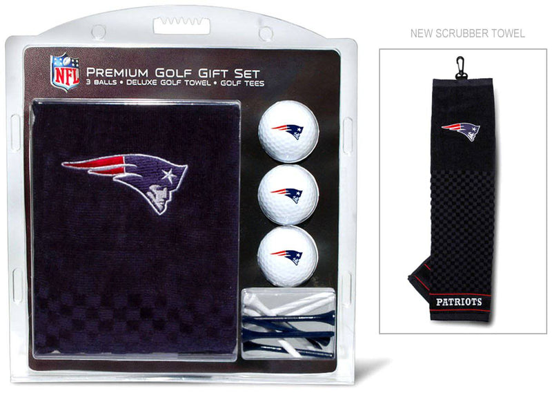 Team Golf NFL New England Patriots Gift Set: Embroidered Golf Towel, 3 Golf Balls, and 14 Golf Tees 2-3/4" Regulation, Tri-Fold Towel 16" x 22" & 100% Cotton - Golf Gift