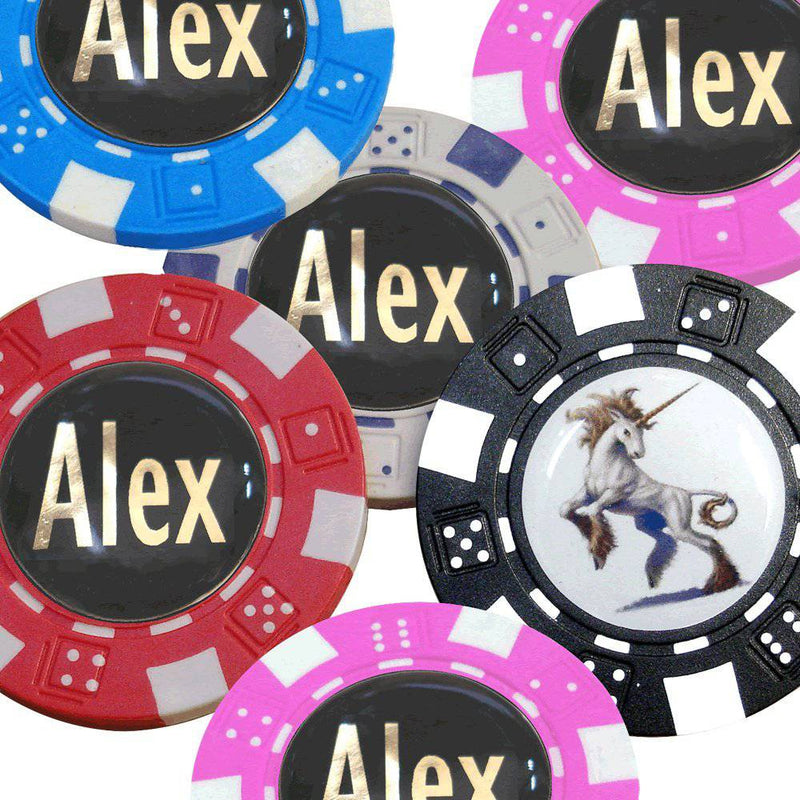 Best Impressions Personalised Poker Chip Golf Ball Markers (Black Chips with White Bits, Design or Logo) - Golf Gift