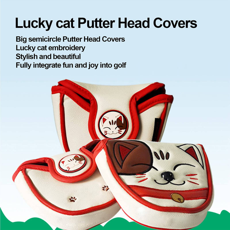 CHICIRIS Golf Center Shaft Putter Cover, Lucky Cat Waterproof Golf Mallet Head Cover Club Center Putter Headcover Guard Protector Golf - Golf Gift