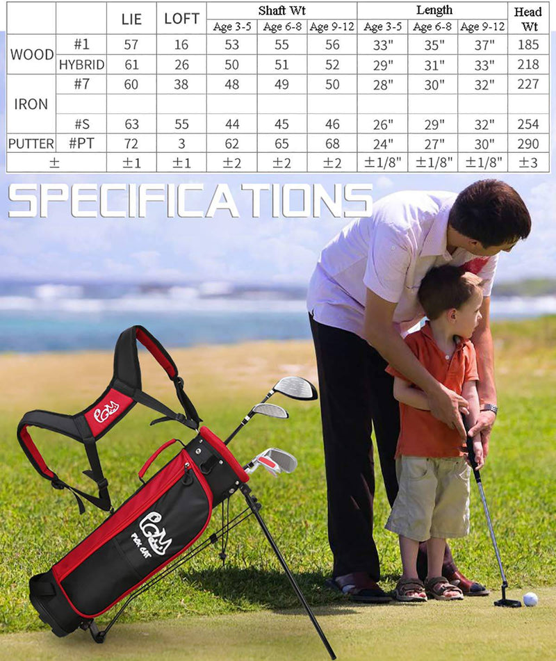 PGM 𝐉𝐮𝐧𝐢𝐨𝐫 𝐆𝐨𝐥𝐟 𝐂𝐥𝐮𝐛 𝐂𝐨𝐦𝐩𝐥𝐞𝐭𝐞 𝐒𝐞𝐭 for Children Kids, 3-5 Age Groups 5 Golf Clubs with Stand Bag and 2 Headcovers for Boys & Girls, Right Hand, Yellow - Golf Gift