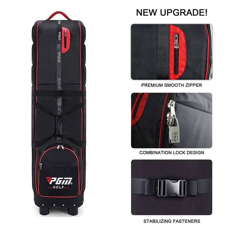 KOFULL Padded Golf Travel Bag Cover Flight with Wheels Golf Aviation Bag Travel Cover Bag Padded Wheeled Foldable (black-red) - Golf Gift