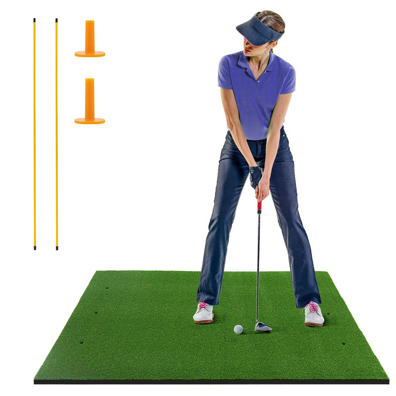 COSTWAY Golf Hitting Mat, 5 x 3 FT/5 x 4 FT Artificial Turf Mat with 2 Rubber Tees and 2 Alignment Sticks, Golf Training Mat for Home Backyard Garage (152 x 92 cm,28mm thick) - Golf Gift