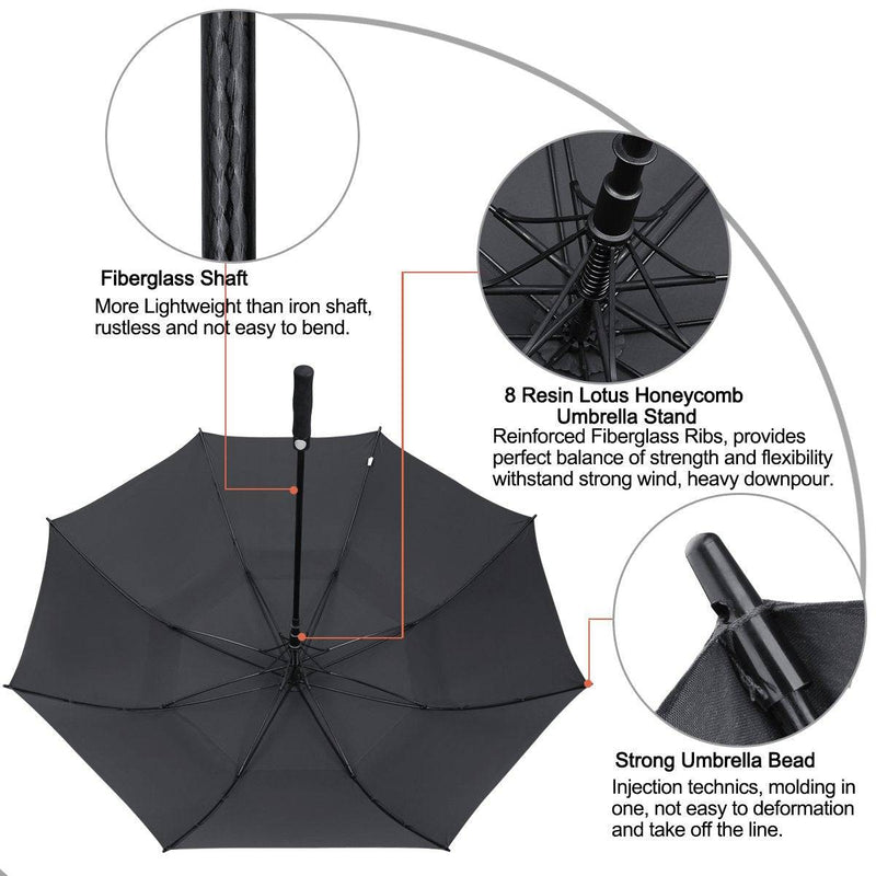 G4Free 47/54/58/62/68 Inch Automatic Open Golf Umbrella Extra Large Oversize Double Canopy Vented Windproof Waterproof Stick Umbrellas (Black, 68 inch) - Golf Gift