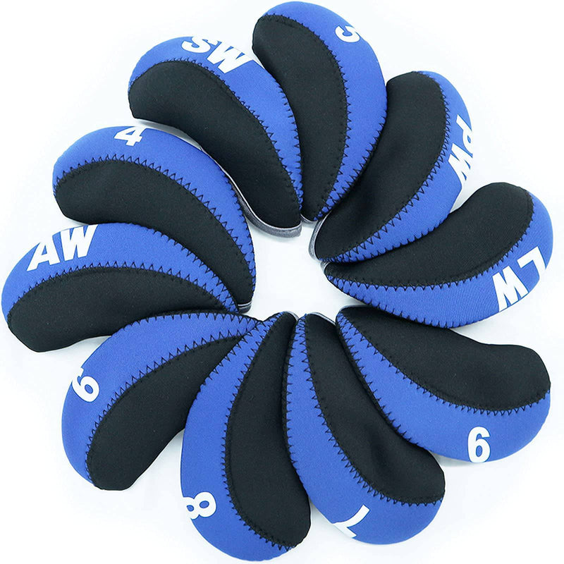 Golf Iron Head Covers with Number Printed Value 10 Pcs/Set, Golf Headcovers for Iron Club Lightweight Durable Portable Fit All Irons Clubs (Blue) - Golf Gift