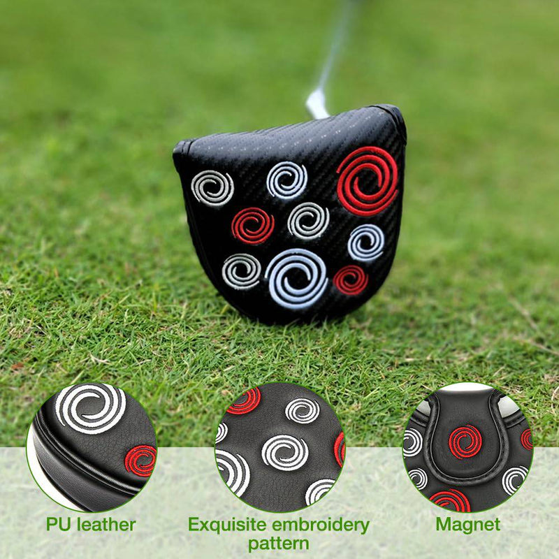 Mineup Black Putter Head Covers, Premium Magnetic Closure Half Round for Golf Headcover with Red White Circle Embroidery, Mallet Putter Headcover, PU Leather Mallet Putter Cover for Golf Club Applies - Golf Gift