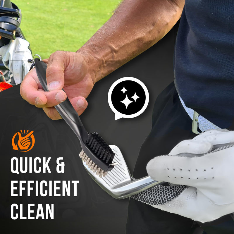 Golf Club Cleaning Brush and Groove Cleaner with Retractable Clip, Extends 2 ft Brass, Ergonomic Design, Easily Attaches to Golf Bag(Black) - Golf Gift