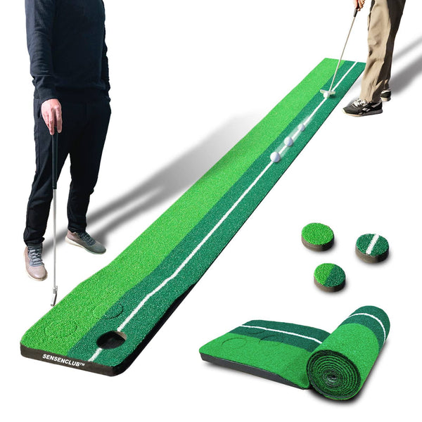 SENSECLUB Golf Pong Putting Game, Putting Green Indoor Golf Putting Game Set, Backyard Golf Party Game - Includes 8.5 x1 Golf Putting Mat - Golf Gift