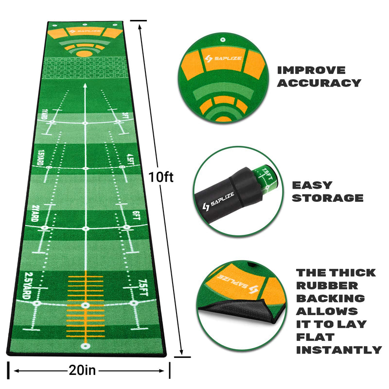 SAPLIZE Golf Putting Mat, 20in X 10ft Auto Ball Return Putting Green Mat with Non-Slip Backing Golf Practice Mat for Indoor/Outdoor Golf Training Aid - Golf Gift