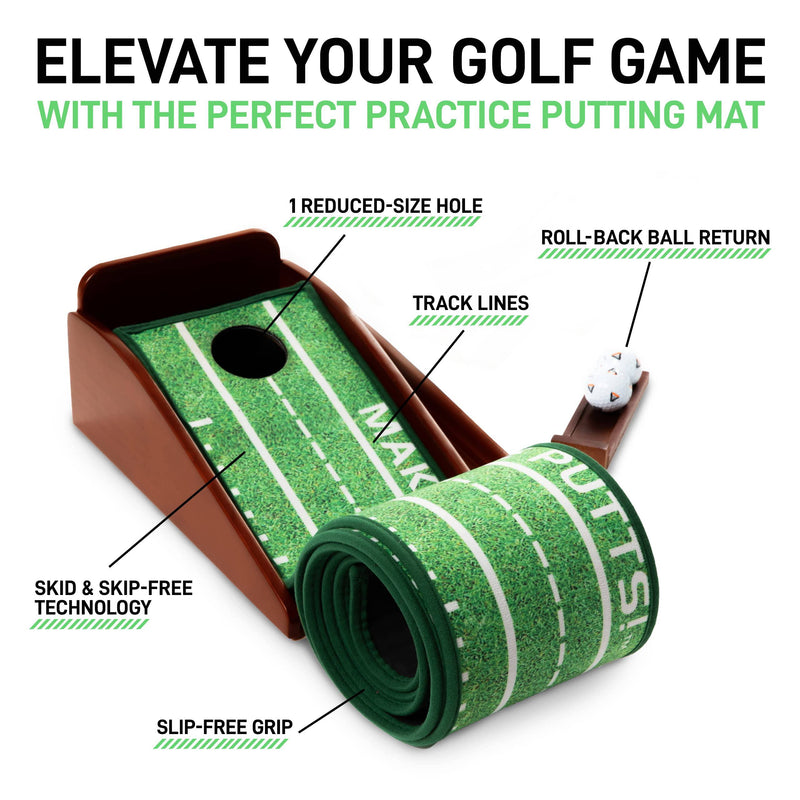 PERFECT PRACTICE Perfect Putting Mat - Official Putting Mat of Dustin Johnson, Compact Edition - Golf Gift