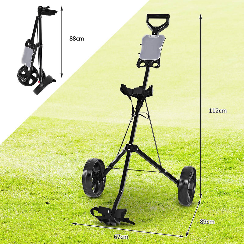 COSTWAY Folding Golf Push Pull Cart, Lightweight 2 Wheels Golfs Bag Trolley with Convenient Handle, Scoreboard Holder and Foot Brake, Black - Golf Gift