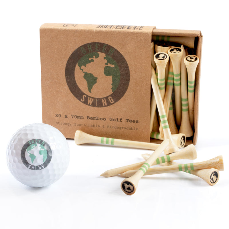 Green Swing Bamboo Golf Tees 70mm | Strong Sustainable Biodegradable | 30pcs (Natural Bamboo) - Golf Gift