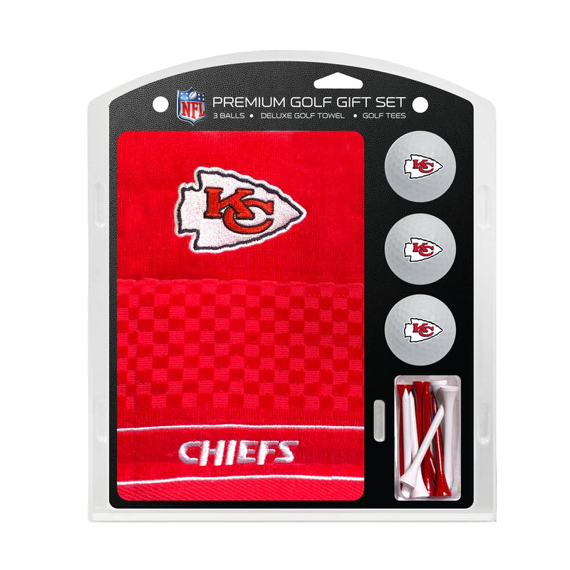 Team Golf NFL Kansas City Chiefs Embroidered Golf Towel, 3 Golf Ball, and Golf Tee Set Gift Set Embroidered Golf Towel, 3 Golf Balls, and 14 Golf Tees 2-3/4" Regulation, Tri-Fold Towel 16" x 22" & - Golf Gift