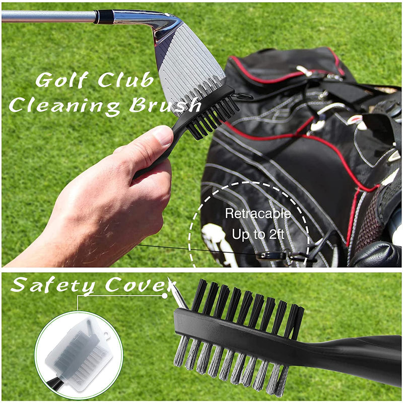 GEEORZO Golf Club Cleaner, Dual-Sided Retractable Golf Brush and Groove Cleaner with Carabiner, Golf Accessories for Men Golfer Gifts (Black) - Golf Gift