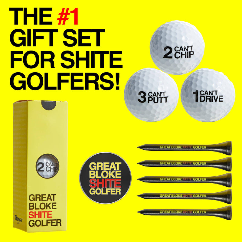 Shanker Golf Balls Gift Set - Shite Golfer Starter Pack - Sleeve of 3 Balls, Ball Marker & Wooden Tees Set - Perfect Funny Gift for Golfers - Funny Rude Horrible Golf Balls Set - Novelty Golf Gift - Golf Gift