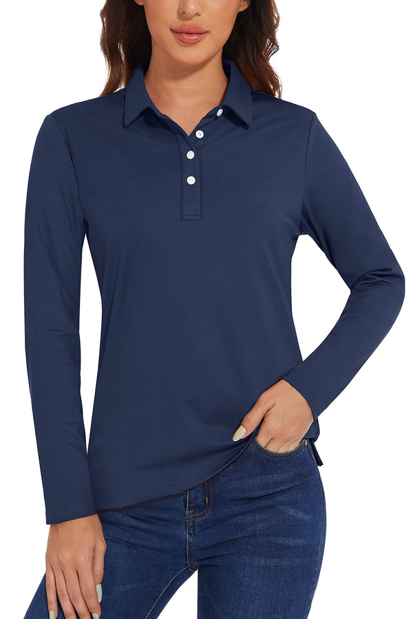 TACVASEN Womens Long Sleeve Tops UV Sun Protection Breathable Polo T-Shirts Lightweight Golf Sports T-Shirts Navy,M - Golf Gift