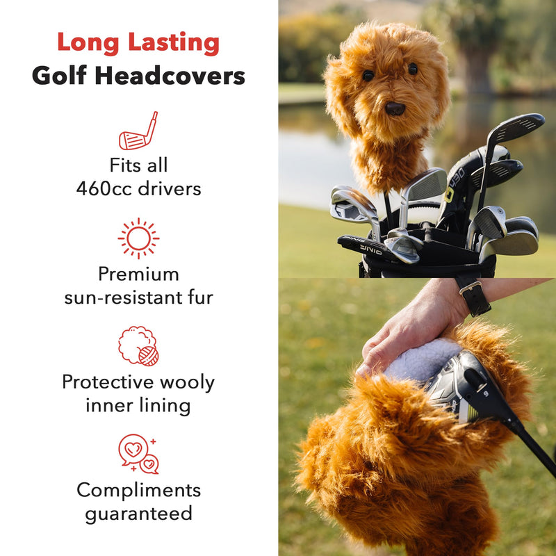 Daphne's Doodle Dog Driver/Fairway Wood Head Cover - Brown - Golf Gift