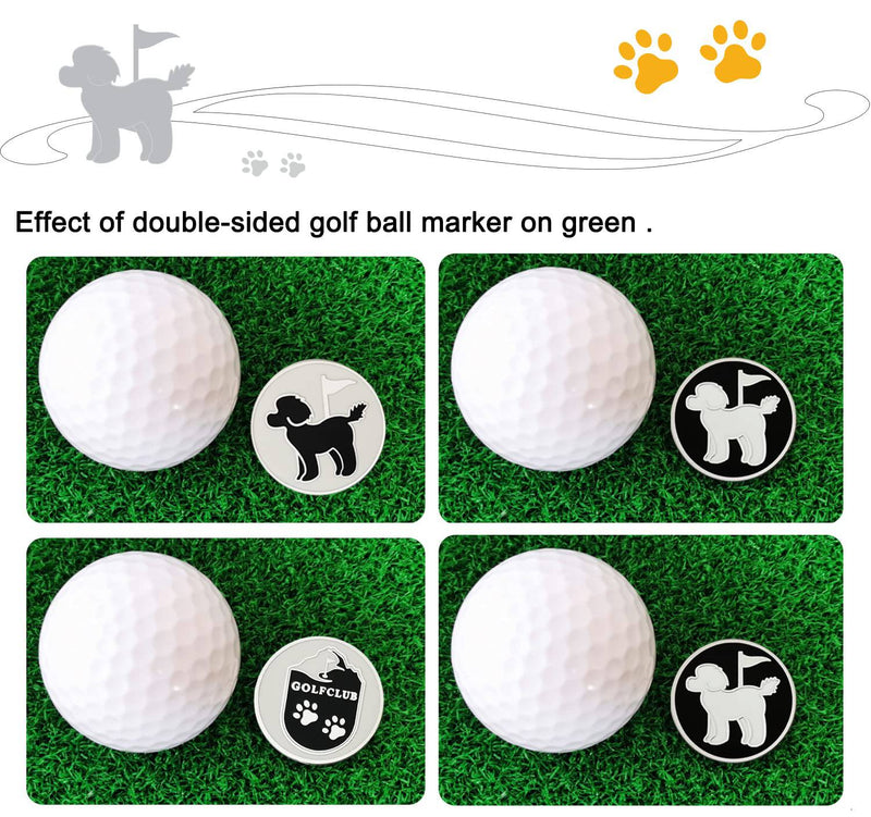 ADHERE Golf Ball Markers Unique Double Side Cute Poodle Enamel Logo with A Magnetic Hat Clips，a Good Gift for Golfer,Dog Lover (White+Black) - Golf Gift