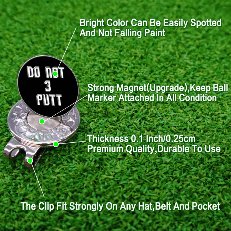 AMRTA Magnetic Golf Ball Marker Hat Clip 1pcs with 2pcs Ball Markers Golf Ball Markers Personalised for Putting Coin Golf Gifts Golfer (3 Putt Black) - Golf Gift