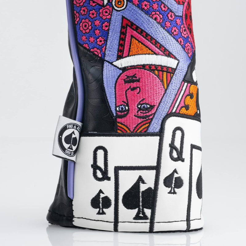 Pins & Aces Royal Flush Head Cover - Premium, Hand-Made Leather Headcover - Ace of Spades & Magnetic Closure, Tour Quality Golf Club Cover - Style and Customize Your Golf Bag Fairway (Black) - Golf Gift