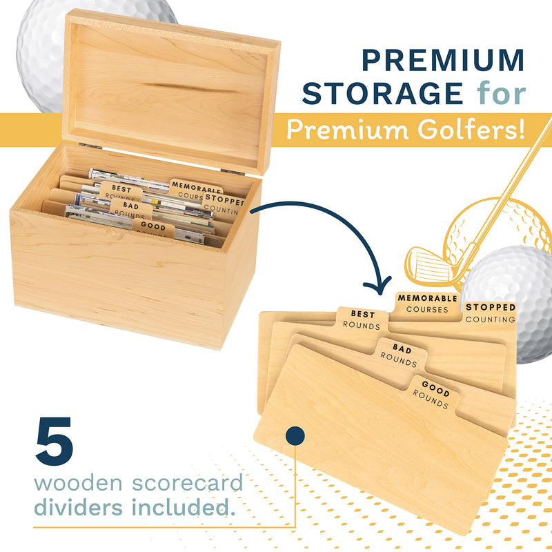 Golf Scorecard Collection Box - Holds Scorecards, Photos, Keepsakes, Yardage Books | Golf Storage Box with 5 Dividers to Organize and Display Golf Score Cards and Accessories Perfect Unique Golf Gift - Golf Gift