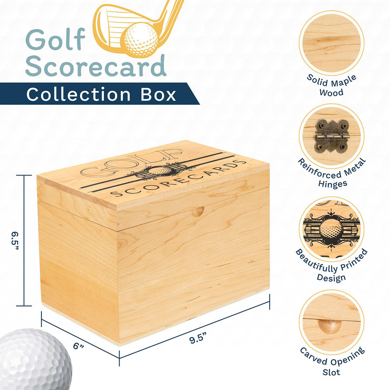 Golf Scorecard Collection Box - Holds Scorecards, Photos, Keepsakes, Yardage Books | Golf Storage Box with 5 Dividers to Organize and Display Golf Score Cards and Accessories Perfect Unique Golf Gift - Golf Gift