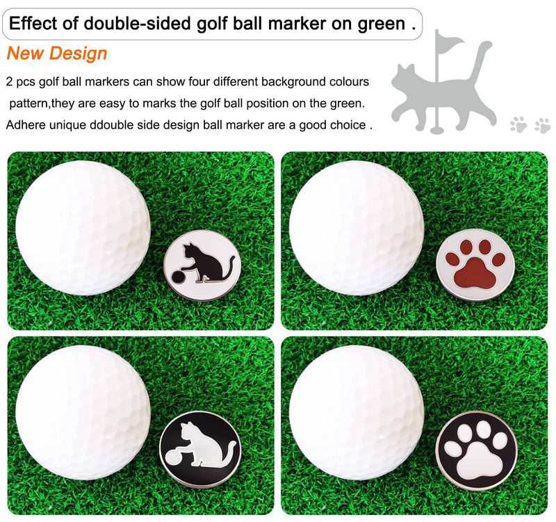 ADHERE Golf Ball Markers Personlized Double Side Cute cat Logo with A Magnetic Hat Clips,A Golf Accessories for Men & Women, Premium Golf Gifts.(White+Black) - Golf Gift