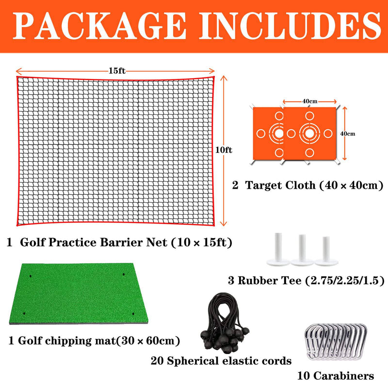 Golf Practice Barrier Net 10x15ft, Golf High Impact Ball Hitting Net Containment with Mat and Tees Heavy Duty for Training Hockey Baseball Soccer Volleyball (10x15 ft) - Golf Gift