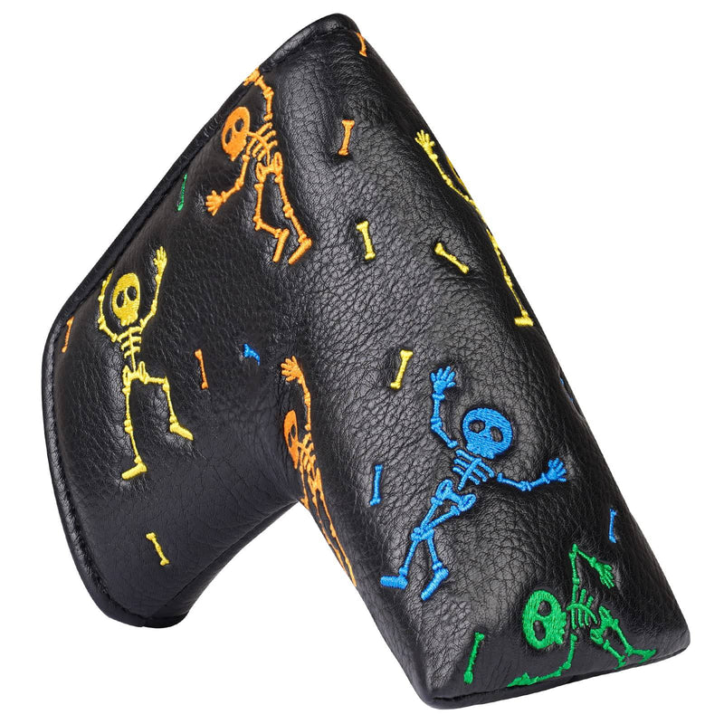 Big Teeth Golf Blade Putter Head Cover Magnetic Closure Fit for Scotty Cameron Taylormade Odyssey Balck PU Leather Colorful Skull Pattern - Golf Gift