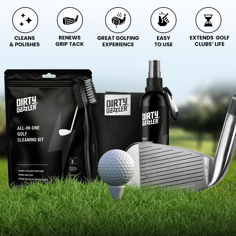 Dirty Dazzler Golf Club Cleaning Kit - Includes a Groove Cleaner Tool with Golf Club Cleaner Brush, Towel and Golf Club Cleaner Spray - Golf Gift