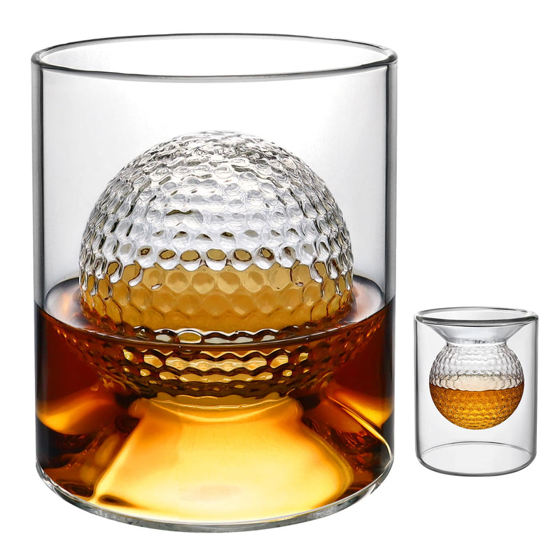 Whiskey Glasses, 160ML/280ML Dual Purpose Rum Glasses, Golf Gifts for Mens Golfers, Embedded Golf Ball Shape Whisky Glass Rock Glasses Perfect Drinking Tumblers for Home Bar Party Birthday Golf Gifts