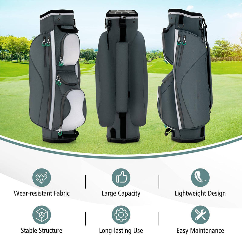 SPOTRAVEL Golf Cart Bag, Golf Club Bag with 14 Top Dividers & 7 Zipped Pockets, Lightweight Portable Golf Bag for Men and Women (Grey，34 cm x 29 cm x 90 cm) - Golf Gift