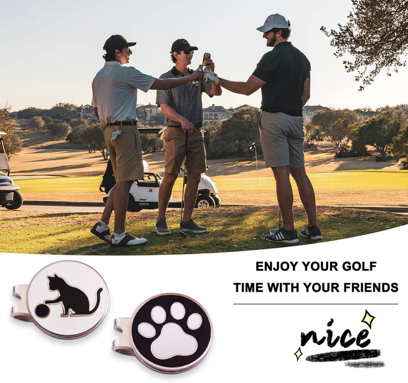 ADHERE Golf Ball Markers Personlized Double Side Cute cat Logo with A Magnetic Hat Clips,A Golf Accessories for Men & Women, Premium Golf Gifts.(White+Black) - Golf Gift