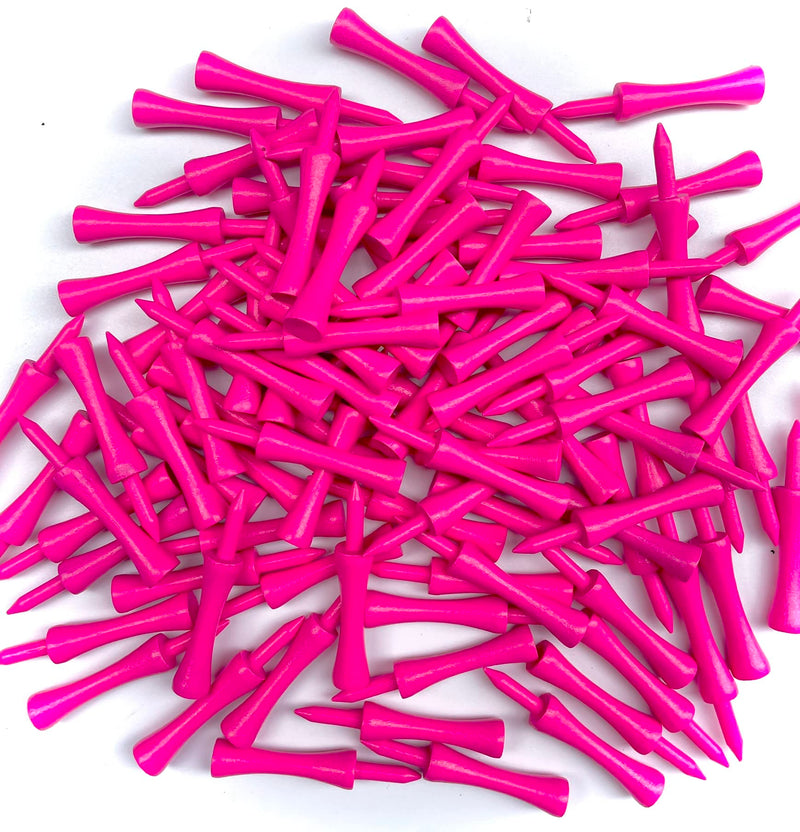 TH Golf 100 PCS Bamboo Golf Tees | Multiple Colours & Sizes | Eco Friendly & Sustainable Bamboo Golf Tees (59mm Castle Neon Bright Pink), 38mm, 54mm, 70mm, 83mm - Golf Gift