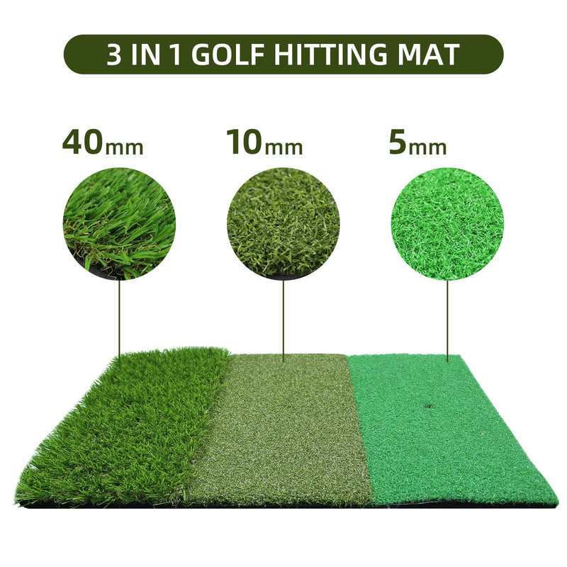 Scott Edward Golf Hitting Mat 3-in-1 Tee Turf, Rough Turf and Fairway Turf Multiple Versions Portable Golf Training Mat Practice Training Mat for Indoor and Outdoor with 3Pcs Rubber Tees() - Golf Gift