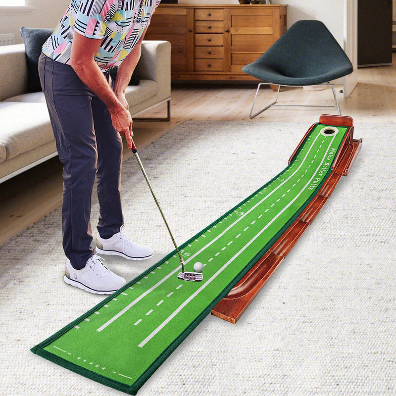 Favritt Putting Mat Indoor Golf - Golf Practice Mat with 3 Reduced-Side Hole and Auto Ball Return System Putting Green for Men & Women Playing Golf Game - Golf Gift