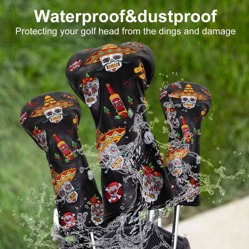 Golf Club Head Cover 3 Wood Headcover Sugar Skull (for Hybrid(1pcs)) - Golf Gift