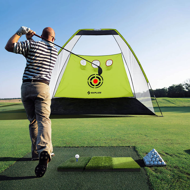 SAPLIZE 30"x15" Foldable 3-in-1 Golf Hitting Mat, Tight Lie, Rough and Fairway for Driving, Chipping, and Putting Training, Portable Golf Practice Tri-Turf Grass Mat - Golf Gift