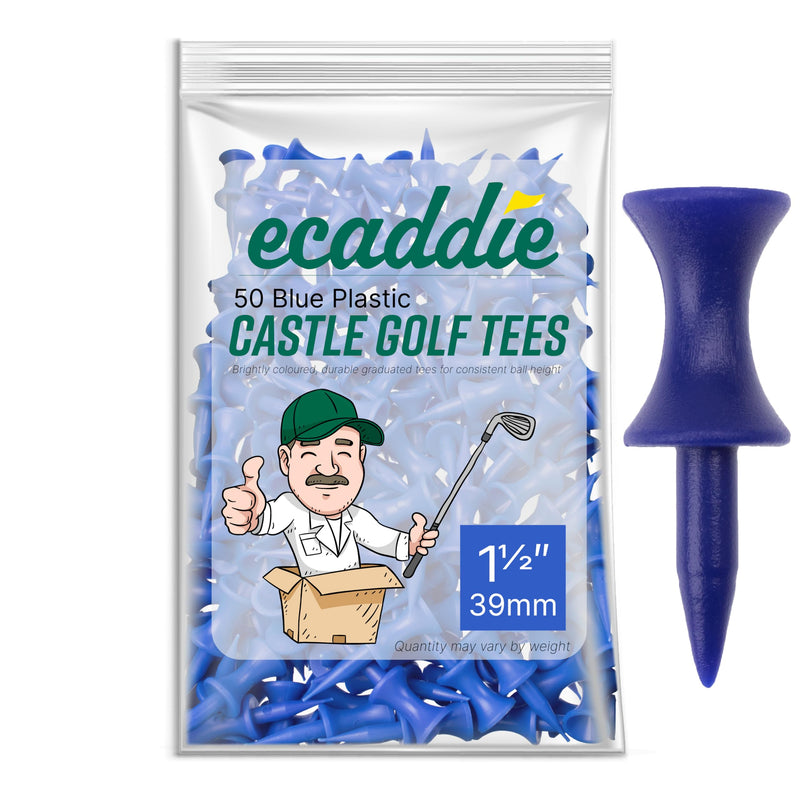 ECADDIE Blue 39mm Plastic Castle Golf Tees (50 Pack) - Golf Gift