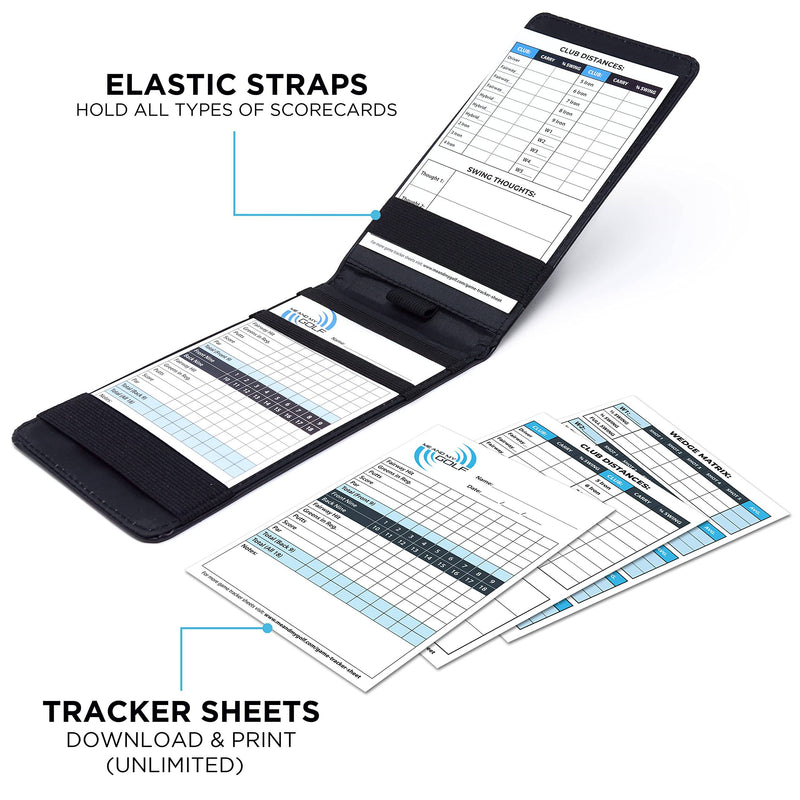 ME AND MY GOLF Premium Scorecard Holder and Stat Sheet with Unlimited Printable Sheets - Includes Instructional Training Videos, Black - Golf Gift