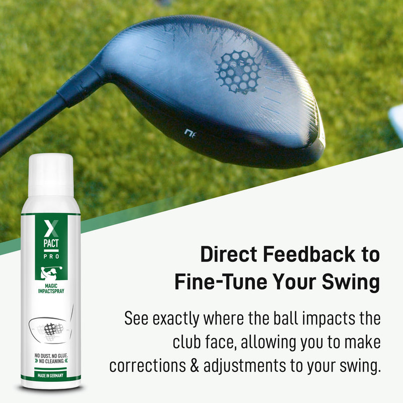 Xpact Pro Golf Impact Spray - Self-Evaporating Golf Club Spray for Direct Feedback on Impact Points - Improved Ball Flight, & Sweet Spot Accuracy - Up to 800 Tee Shots, Golf Gift for Golfers, 150ml - Golf Gift