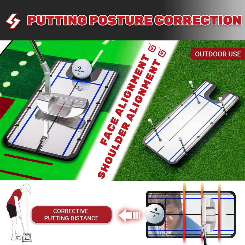 SAPLIZE Golf Putting Mat, Visible Trajectory Tracing, Multiple Training Modes, with Putting Alignment Mirror and Adjustable Green Slopes, Putting Green Matt for Indoors and Outdoors - Golf Gift