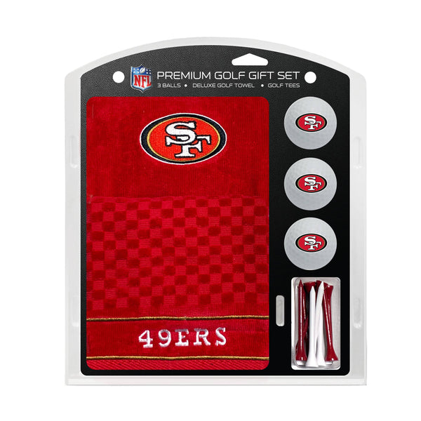 TEAM GOLF NFL San Francisco 49ers Gift Set: Embroidered Golf Towel, 3 Golf Balls, and 14 Golf Tees 2-3/4" Regulation, Tri-Fold Towel 16" x 22" & 100% Cotton - Golf Gift