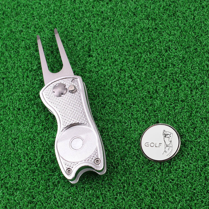 CRESTGOLF Switchblade Golf Divot Tool Golf Green Repair Pitch Fork(silver) - Golf Gift