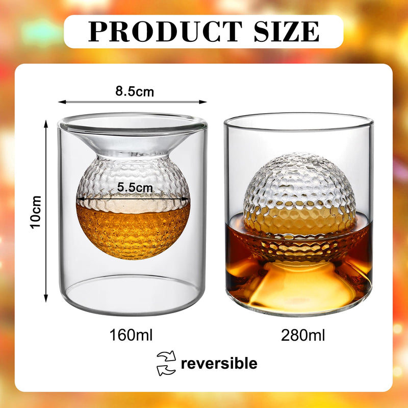 Whiskey Glasses, 160ML/280ML Dual Purpose Rum Glasses, Golf Gifts for Mens Golfers, Embedded Golf Ball Shape Whisky Glass Rock Glasses Perfect Drinking Tumblers for Home Bar Party Birthday Golf Gifts