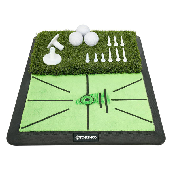 TOMSHOO Golf Impact Mat, Analyzes Swing Path Correct Hitting Action, Partitioned Golf Tee Practice Mat, Putting Simulation, With Ball Tray Rubber Base Indoor Outdoor Hitting Pad - Golf Gift