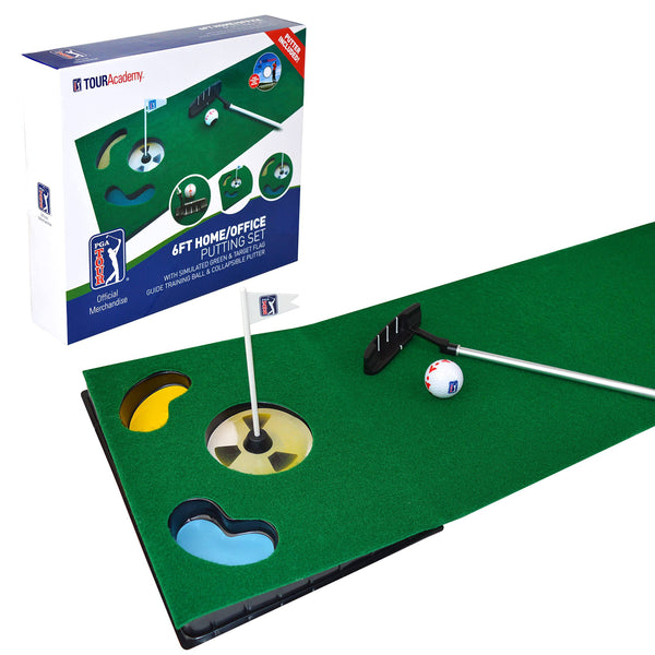 PGA Tour 6ft Putting Mat with Collapsible Putter & Alignment Guide Golf Ball, green - Golf Gift